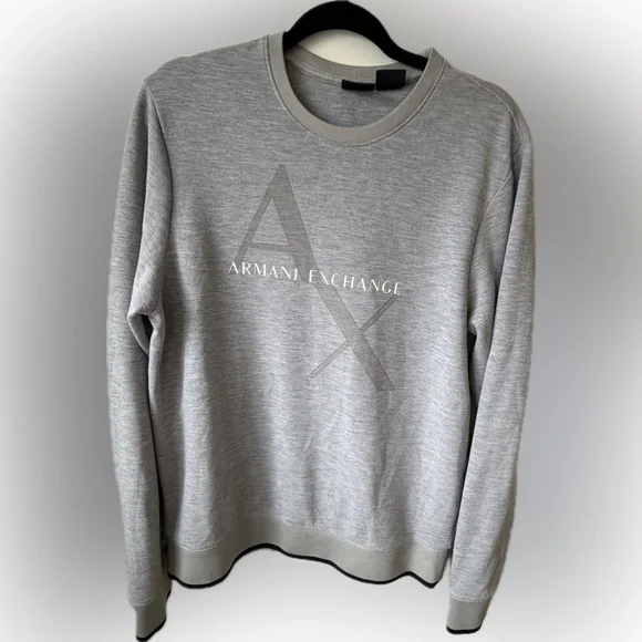 Armani Exchange A|X Gray Logo Sweatshirt L – Minimal Designer Pullover Crewneck - Picture 2 of 10